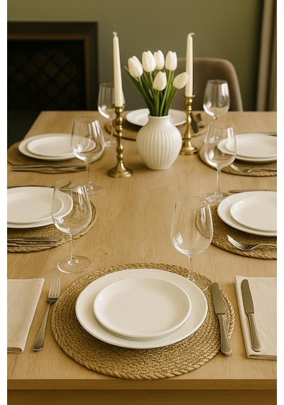 Yunusoğlu Home Hasır Jüt Supla 6'lı Set Amerikan Servis 33 Cm Çap Supla 6'lı Hasır