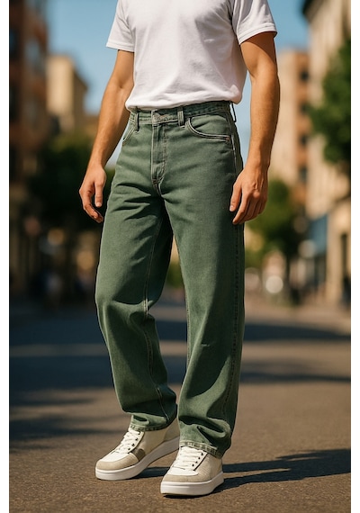 Cedy Denim Yüksek Kalite Baggy Fit Jean Leon Yüksek Bel Bol Kesim Kot Pantolon C352 Haki
