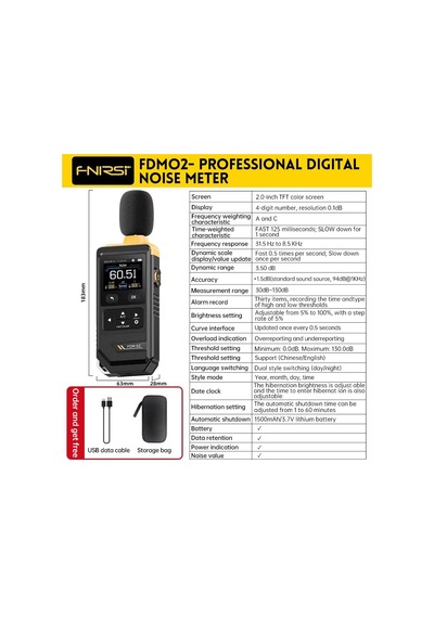 Fnırsı Fdm02 Profesyonel Ses Seviyesi Ölçer Desibel Metre