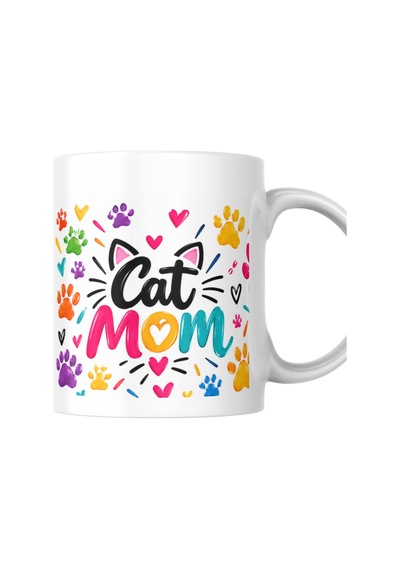 Cat Mom Özel Tasarımlı Porselen Kupa Bardak çok renkli