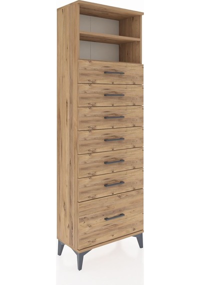 Arges Dolap 2 Raflı 7 Çekmeceli 60x30x182 Çam-çam Atlas Çam