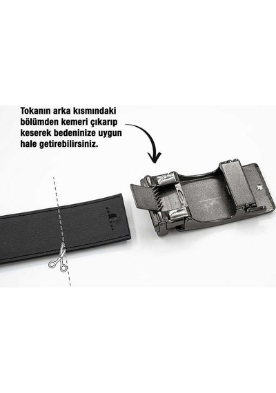 Bys Beystil Erkek Siyah Hakiki Deri Mekanizmalı Ayarlanabilir Kemer