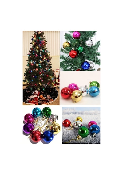 6 Lı Yılbaşı Çam Ağacı Süsü Renkli 4 Cm Parlak Karışık Renk Top Süsler Noel Çam Ağacı Süsü