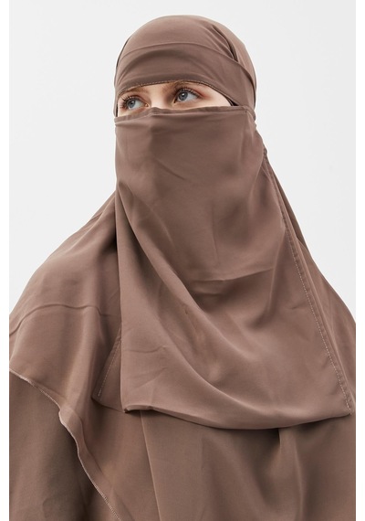 Altobeh Hazır Pratik Şifon Üç Katlı Peçeli Üçgen Hac Umre Şalı Sufle Hijab Nikap Koyu Vizon