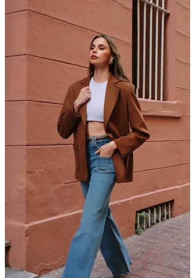 Kadın Kahverengi Süet Blazer Ceket