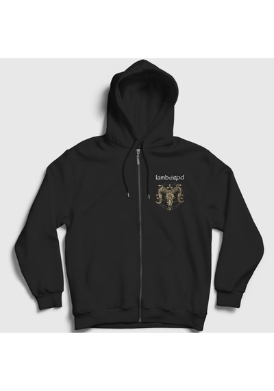 Presmono Unisex Horns Lamb Of God Fermuarlı Kapüşonlu Sweatshirt Siyah
