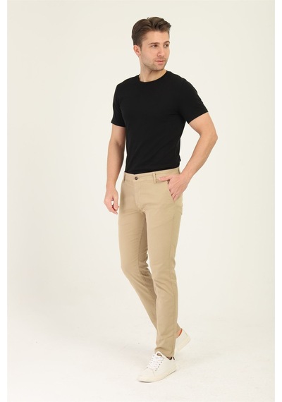 Tom Free Store Erkek Likralı Esnek Kumaş Pamuklu Yumuşak Dokulu Chino Pantolon KOYU BEJ