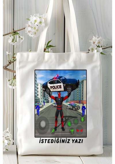 Art Hediye Miami Rope Hero Mobil Oyun Baskılı Bez Çanta Omuz Çantası Çift Tafaflı Baskı Kişiye Özel 6 Çok Renkli