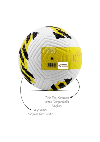 Sarı Yeni Desenli Futbol Topu 4 Astarlı No:5 480 Gr + Pompa Hediyeli X507 Sarı - Beyaz