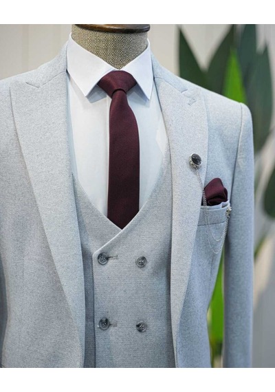 Beystil Sivri Yaka Açık Gri Takım Elbise Elanor - Slim Fit Açık Gri