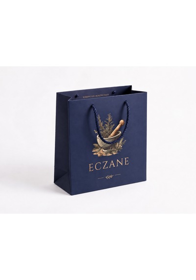 Eczane Karton Çanta Körüklü Premium Derin Lacivert 14x8x20 Cm - 10 Adet