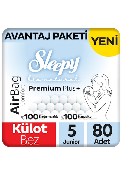 Sleepy Bio Natural Premium Plus Airbag Comfort Avantaj Paketi Külot Bez 5 Numara Junior 80 Adet