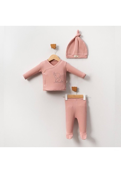 Ürünya Kız Bebek Şapkalı 3'lü Takım Pembe