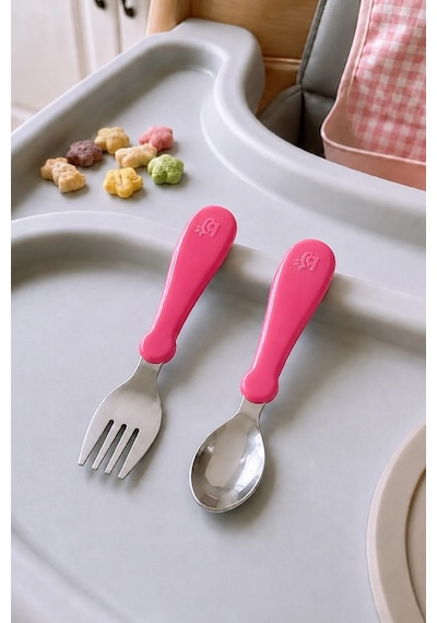 Babyjem Paslanmaz Çelik Bebek Çatal Kaşık Seti - Pembe
