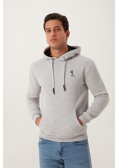 Polostate Erkek İskelet Nakışlı 3 İplik Sweatshirt Gri