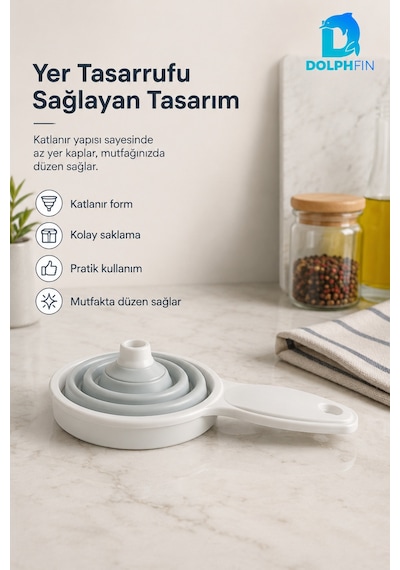 Katlanır Huni Mutfak Pratik Kullanım Gereci Beyaz - Gri