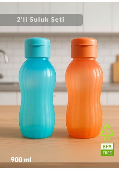 2'li Suluk Bpa Free Ofis-spor-okul Matarası Pp-5 Mavi-turuncu 900 Ml Mavi & Turuncu