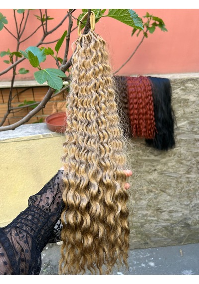 Naturel Peruk Afro Lastıklı At Kuyrugu Sarı