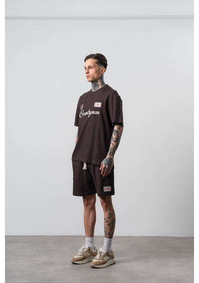 Erkek Countryman Nakışlı Regular Fit T-shirt Şort Takım Kahve Kahverengi