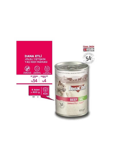 BonaCibo Jöleli Dana Etli Konserve Yetişkin Kedi Maması 6 x 400 G