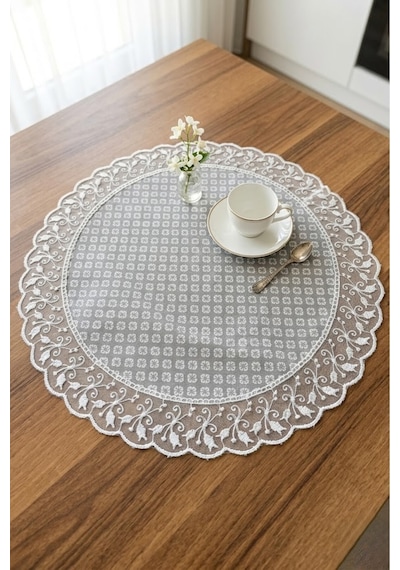 Yuvarlak Runner - 60 Cm Dekoratif Örtü Şık Masa Örtüsü Sofra Bezi Gri