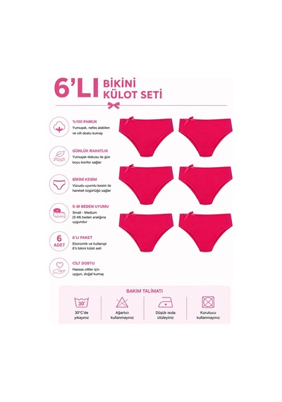 6Lı Kadın Bikini Külot Pamuklu Renkli Ekonomik Rahat