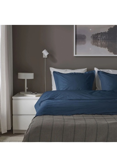 Ikea Hampflockel Çift Kişilik Nevresim Takımı 220 X 240 Cm Koyu Lacivert Koyu Mavi