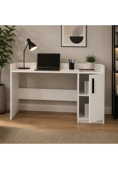 Dolaplı Modern Çalışma Masası Beyaz