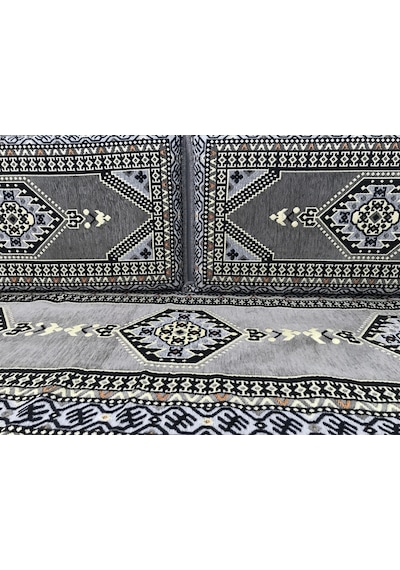 Turkıshrug Kıngdom Geleneksel Anadolu Serisi Gri Şark Köşesi Takımı - 13 Parça Süngerli Tam Set Kilim & Puf Hediyeli