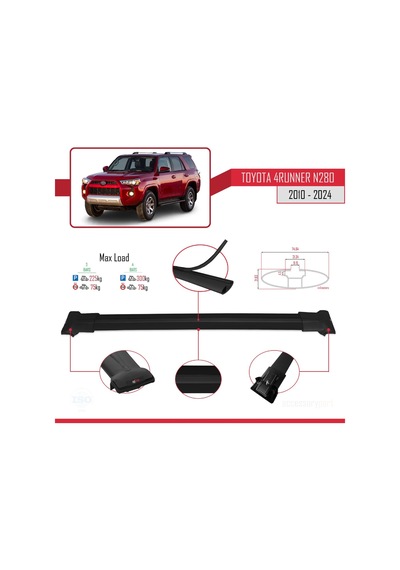 Toyota 4runner N280 2010 Ve Sonrası İle Uyumlu Fly Model Ara Atkı Tavan Barı Siyah 3 Adet Bar
