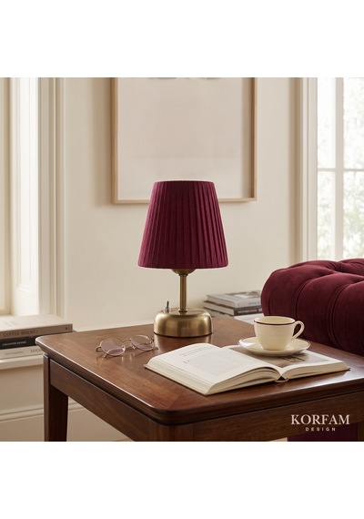 Bordo Keten Kumaş Pilli Masa & Gece Lambası Çok Renkli