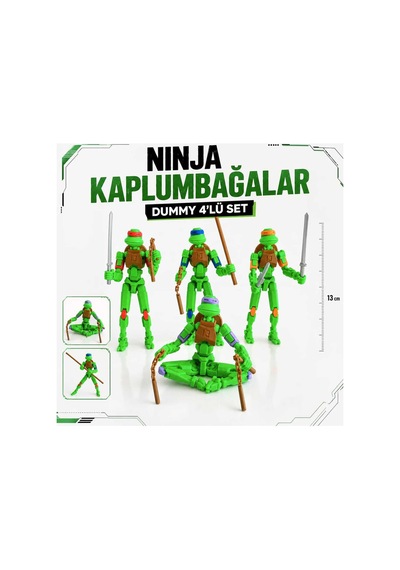 Ninja Kaplumbağalar Dummy 4'lü Set Hareketli Eklemli Figür Oyuncak 13 Cm