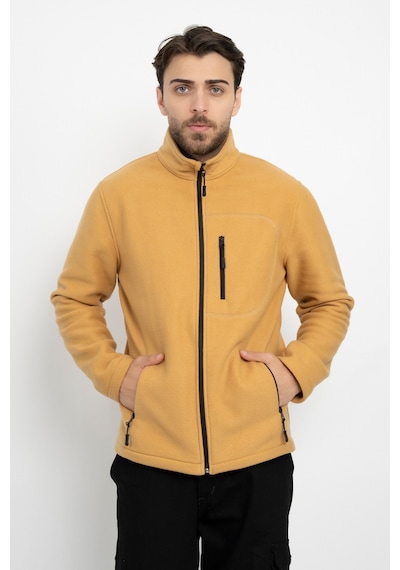 Dasüniforma Unisex Traşlanmış Tüylenmez Cepli Polar Ceket Standart Tam Fermuarlı Soğuk Geçirmez Polar Mont Turuncu