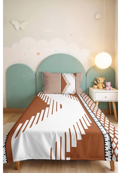 Kahverengi Geometrik Modern Genç Odası Tek Kişilik Pike Takımı-siyah 160x220cm Kapitone Yatak Örtüsü Kumlu Sis Serabı