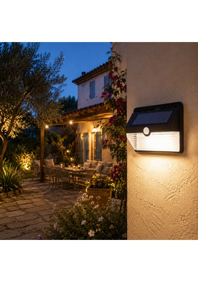 Hareket Sensörlü Solar Led Duvar Apliği Dış Mekan Bahçe Lambası Siyah