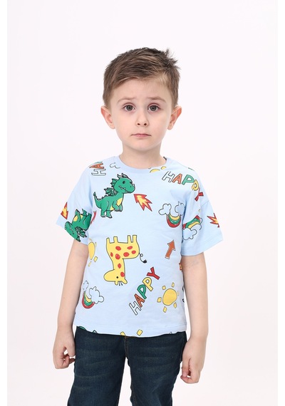 Toontoy Kids Toontoy Erkek Çocuk Baskılı Tişört Mavi