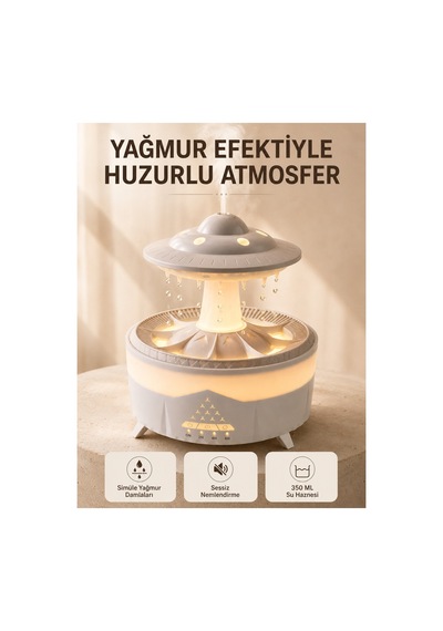 Astraltech Ufo Tasarımlı 350 Ml Hava Nemlendirici Renkli Ortam Işığı Yağmur Efektli Difüzör
