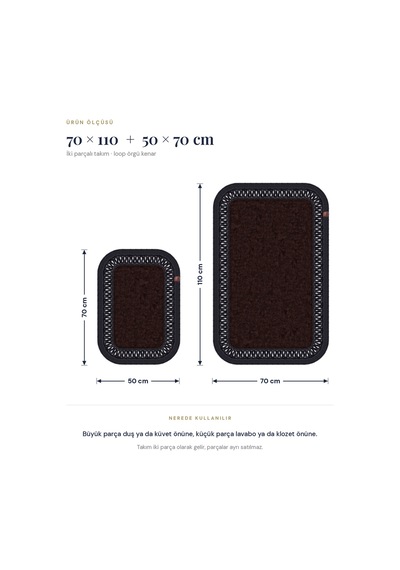 Banyo Paspası Takımı 70x110+50x70 Cm İç Trikot Acı Kahve & Siyah