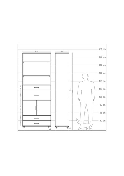 Arges Dolap 4 Raflı 4 Çekmeceli 2 Kapaklı 88x30x243 Çam-antrasit Atlas Çam