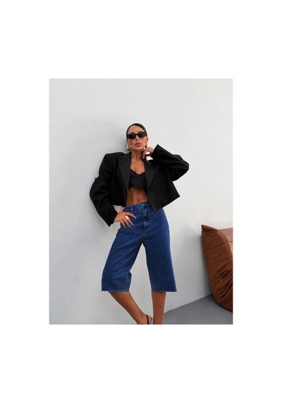 Kene Jeans Lacivert Paça Kesik Uzun Kot/denim Şort Lacivert