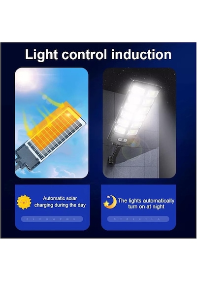 12000 Lümen 504 Led Güneş Enerjili Hareket Sensörlü Kumandalı Bahçe Sokak Garaj Ev Aydınlatma Lambası Işık Siyah