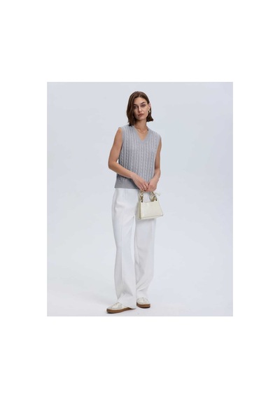 Youknitwear You Lim %100 Pamuk V Yaka Kadın Süveter Gri