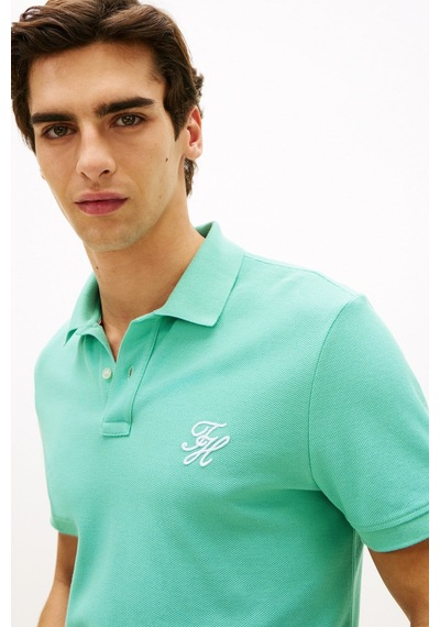 Tommy Hilfiger Erkek Logolu Düğmeli % 100 Pamuk Arctic Aqua Polo Yaka T-shirt-15996 Beyaz