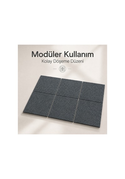 Karo Halı Modüler Yer Halısı Ev Ofis Oda Salon Koridor Antre Zemin Kaplama 50x50 Cm Gri