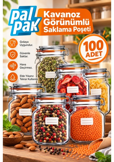 Klips Desenli Mini Boy Kavanoz Görünümlü Kilitli Doypack Saklama Poşeti 11x15 Cm - 200 Ml 50 Adet