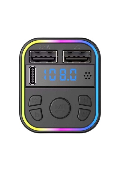 Tr Aft-12 Bluetooth 5.0 Araç İçi Fm Transmitter - 3 Portlu 2x Usb-a + 1x Usb-c Rgb Led Ekranlı Şarj Cihazı Aft-