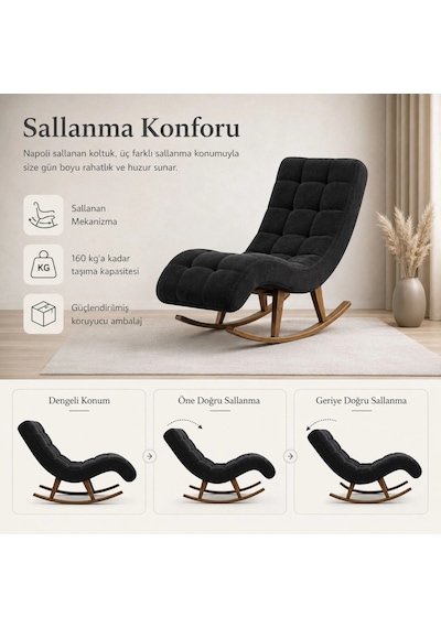 Smarto Relax Napoli Sallanan Ergonomik Dinlenme Koltuğu Tv Koltuğu Berjer Siyah