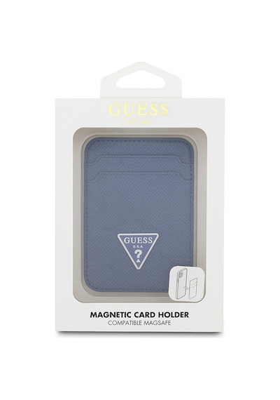 Guess  Lisanslı Deri Magnetik Kartlık 2 Hazneli Üçgen Logolu Mavi