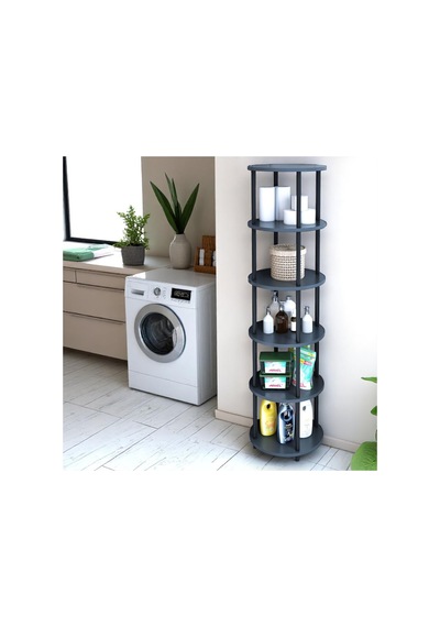 6 Raflı Yuvarlak Banyo Dolabı Rafı Banyo Düzenleyici Banyo Kileri Havlu Dolabı, Kolay Kurulum Antrasit
