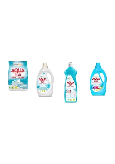 Aquabor Doğal Mineralli 4 Kg Beyaz + Sıvı Beyaz + Elde Bulaşık + Sıvı Renkliler 4 Lü Set 0.75 LT - 2.5 LT - 12 KG